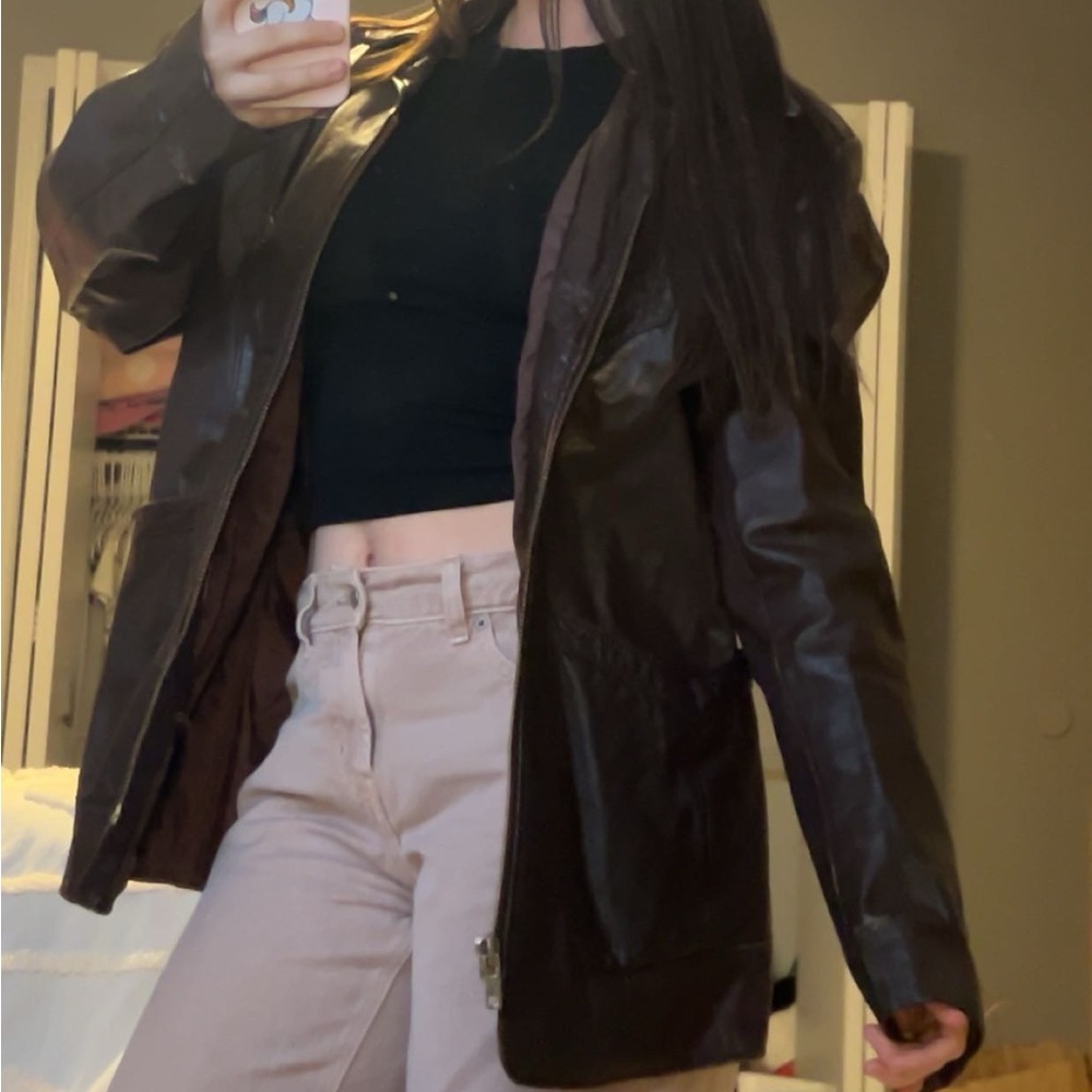 vintage dark brown genuine leather jacket